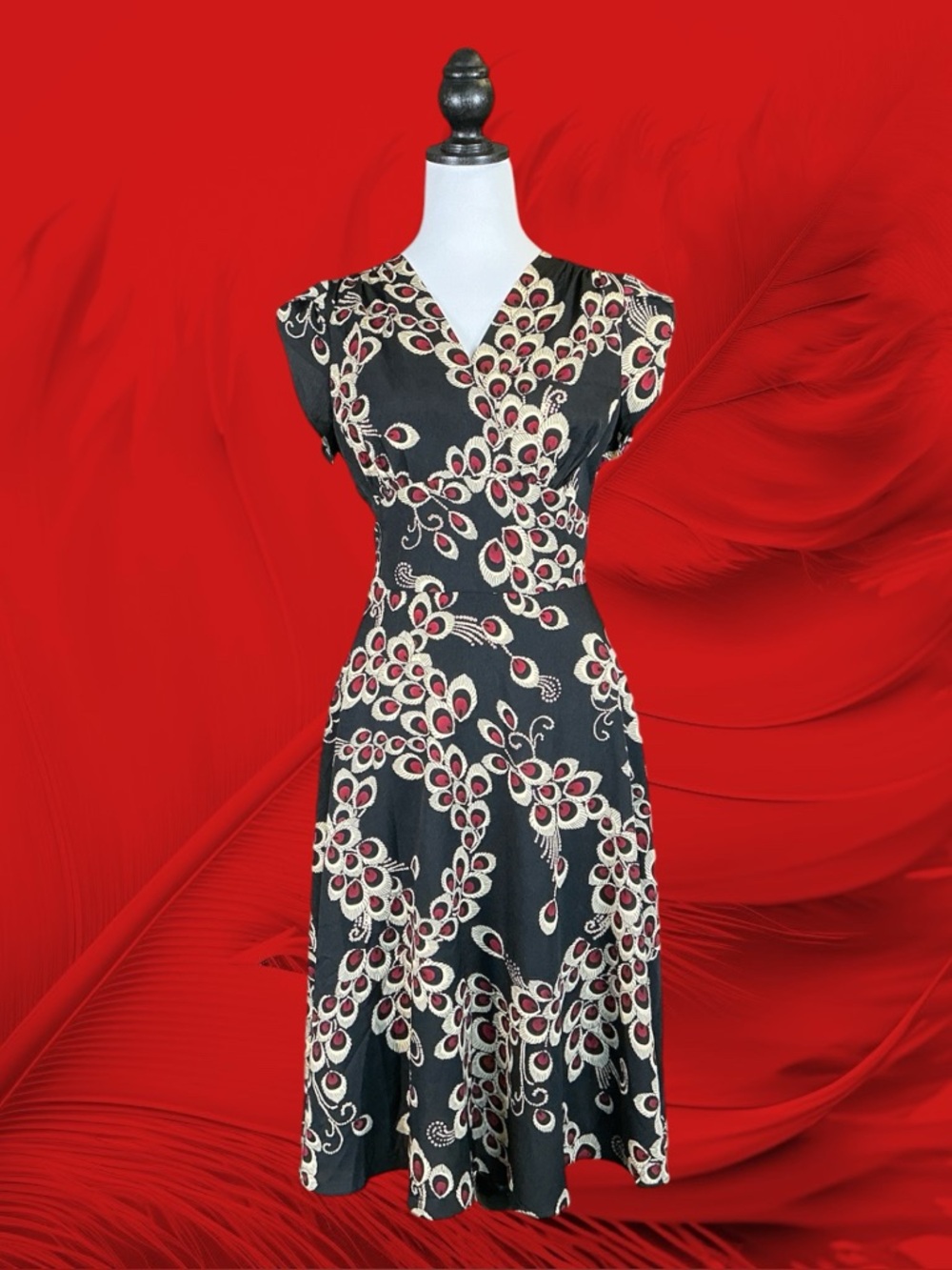 Voodoo Vixen Retro Pin-Up Rockabilly Mid-Century Modern Office Peacock Dress 6